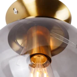 QAZQA Art deco plafondlamp messing met smoke glas - Pallon