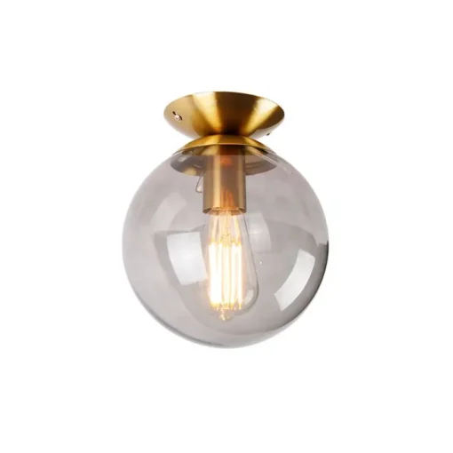 QAZQA Art deco plafondlamp messing met smoke glas - Pallon