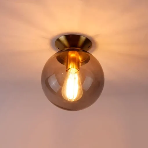 QAZQA Art deco plafondlamp messing met smoke glas - Pallon