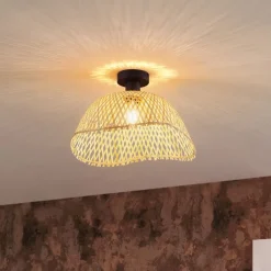 QAZQA Art Deco plafondlamp zwart met naturel bamboe 40cm - Alka