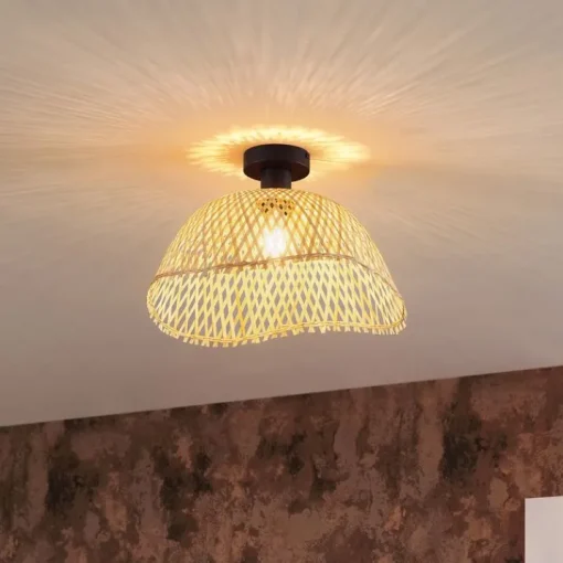 QAZQA Art Deco plafondlamp zwart met naturel bamboe 40cm - Alka
