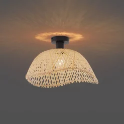 QAZQA Art Deco plafondlamp zwart met naturel bamboe 40cm - Alka