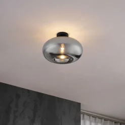 QAZQA Art Deco plafondlamp zwart met smoke glas 40cm - Busa