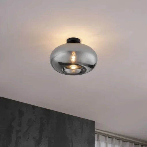 QAZQA Art Deco plafondlamp zwart met smoke glas 40cm - Busa