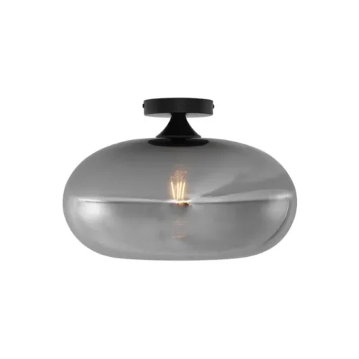 QAZQA Art Deco plafondlamp zwart met smoke glas 40cm - Busa