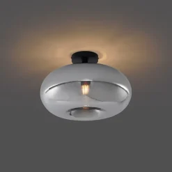 QAZQA Art Deco plafondlamp zwart met smoke glas 40cm - Busa