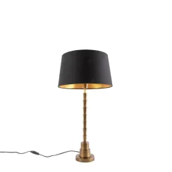 QAZQA Art deco tafellamp brons met katoenen kap zwart 35 cm - Pisos