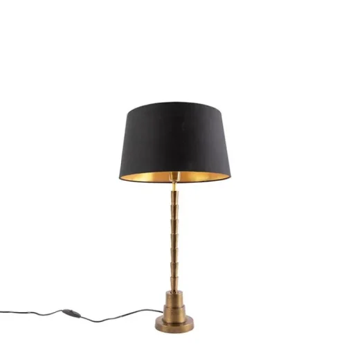 QAZQA Art deco tafellamp brons met katoenen kap zwart 35 cm - Pisos
