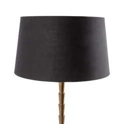 QAZQA Art deco tafellamp brons met katoenen kap zwart 35 cm - Pisos