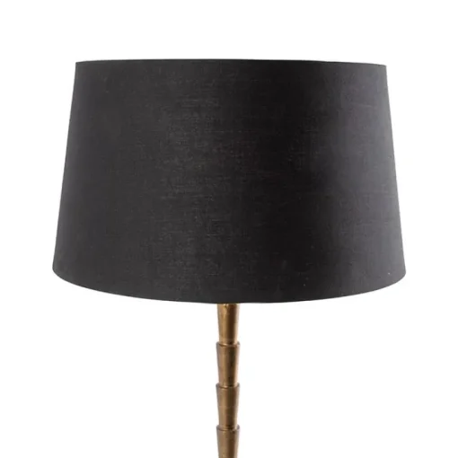 QAZQA Art deco tafellamp brons met katoenen kap zwart 35 cm - Pisos
