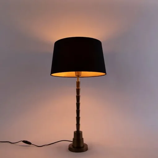 QAZQA Art deco tafellamp brons met katoenen kap zwart 35 cm - Pisos