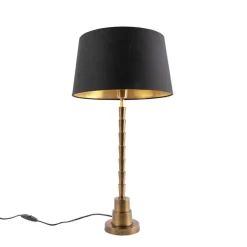 QAZQA Art deco tafellamp brons met katoenen kap zwart 35 cm - Pisos