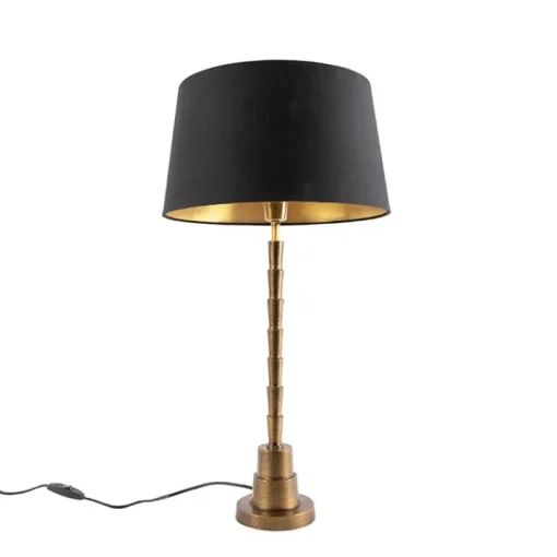 QAZQA Art deco tafellamp brons met katoenen kap zwart 35 cm - Pisos