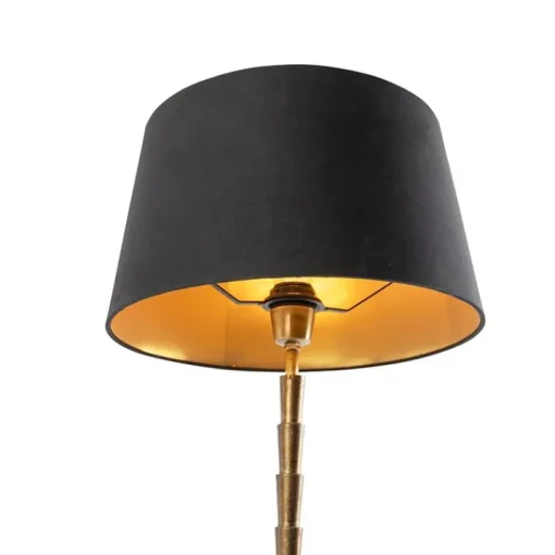QAZQA Art deco tafellamp brons met katoenen kap zwart 35 cm - Pisos