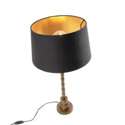 QAZQA Art deco tafellamp brons met katoenen kap zwart 35 cm - Pisos