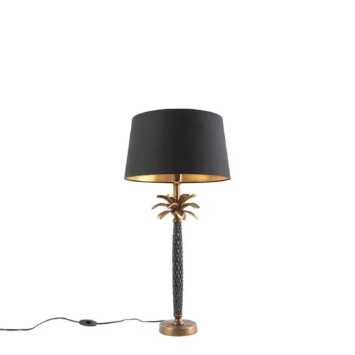 QAZQA Art Deco tafellamp brons met zwarte kap 35 cm - Areka