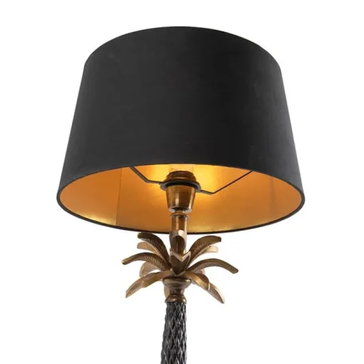 QAZQA Art Deco tafellamp brons met zwarte kap 35 cm - Areka