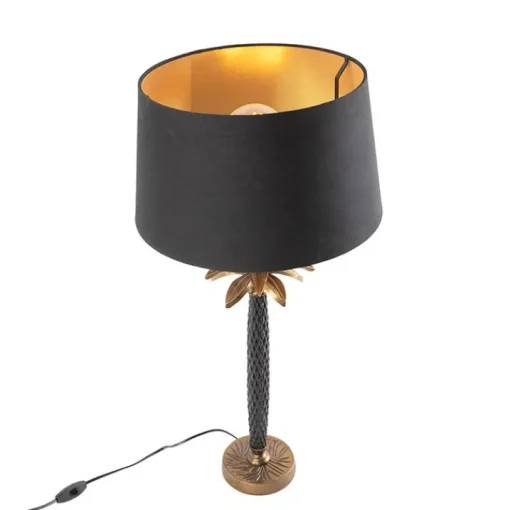 QAZQA Art Deco tafellamp brons met zwarte kap 35 cm - Areka