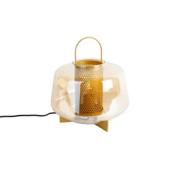 QAZQA Art deco tafellamp goud met amber glas 30 cm - Kevin