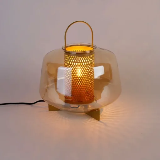 QAZQA Art deco tafellamp goud met amber glas 30 cm - Kevin