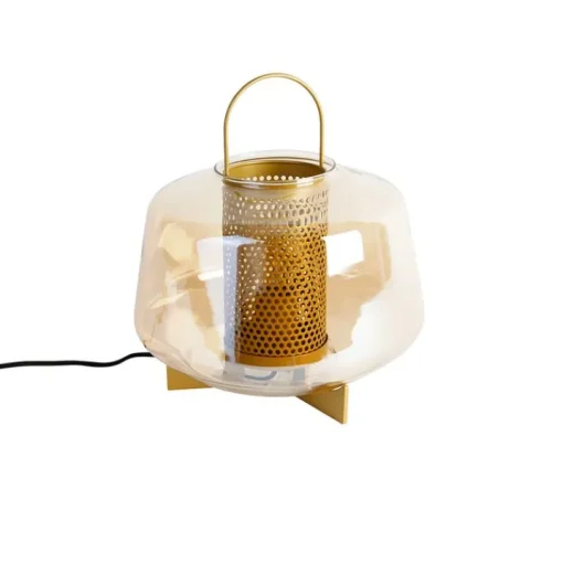 QAZQA Art deco tafellamp goud met amber glas 30 cm - Kevin
