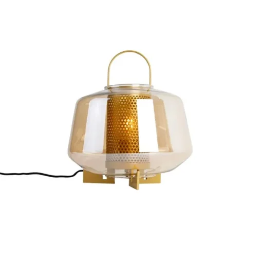 QAZQA Art deco tafellamp goud met amber glas 30 cm - Kevin