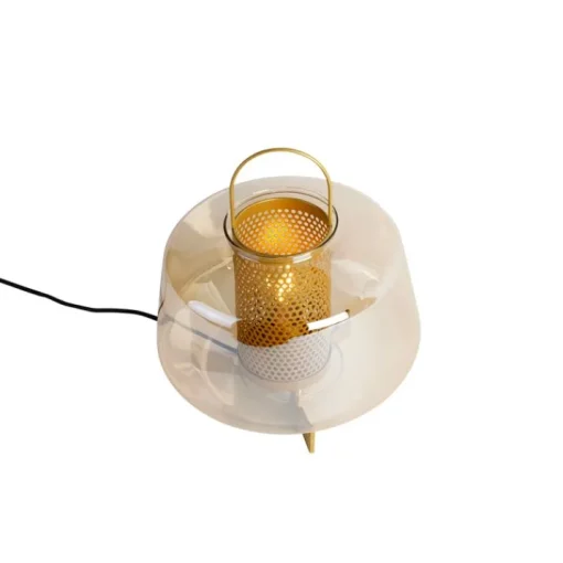 QAZQA Art deco tafellamp goud met amber glas 30 cm - Kevin