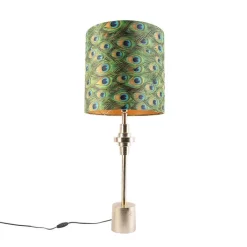 QAZQA Art Deco tafellamp goud velours kap pauw dessin 40 cm - Diverso