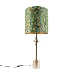 QAZQA Art Deco tafellamp goud velours kap pauw dessin 40 cm - Diverso
