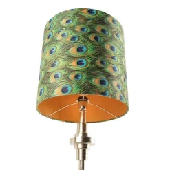 QAZQA Art Deco tafellamp goud velours kap pauw dessin 40 cm - Diverso