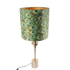 QAZQA Art Deco tafellamp goud velours kap pauw dessin 40 cm - Diverso