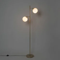 QAZQA Art Deco vloerlamp goud met mat glas 2-lichts - Pallon