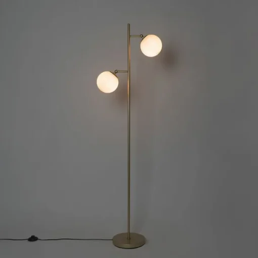 QAZQA Art Deco vloerlamp goud met mat glas 2-lichts - Pallon