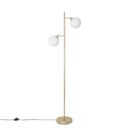 QAZQA Art Deco vloerlamp goud met mat glas 2-lichts - Pallon