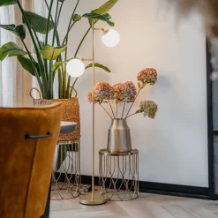 QAZQA Art Deco vloerlamp goud met mat glas 2-lichts - Pallon