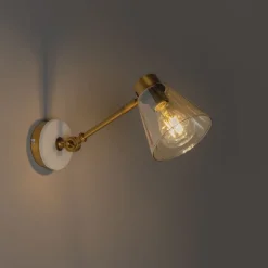 QAZQA Art Deco wandlamp brons met marmer en amber glas - Nina
