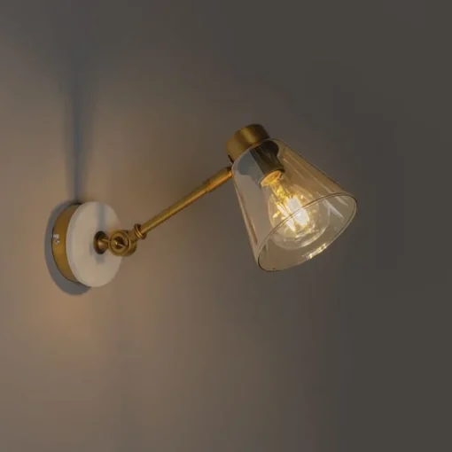 QAZQA Art Deco wandlamp brons met marmer en amber glas - Nina