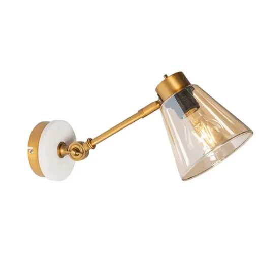 QAZQA Art Deco wandlamp brons met marmer en amber glas - Nina