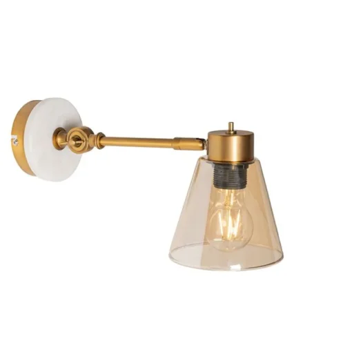 QAZQA Art Deco wandlamp brons met marmer en amber glas - Nina