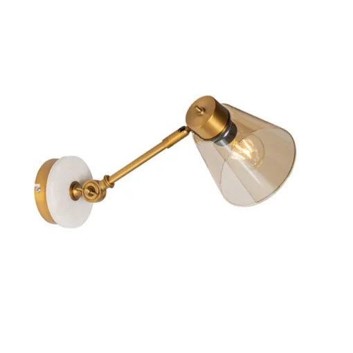 QAZQA Art Deco wandlamp brons met marmer en amber glas - Nina