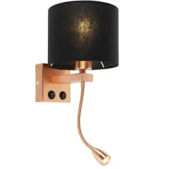 QAZQA Art deco wandlamp koper met zwarte kap - Brescia