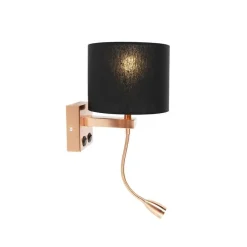 QAZQA Art deco wandlamp koper met zwarte kap - Brescia