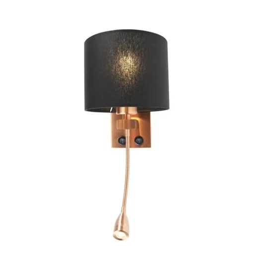 QAZQA Art deco wandlamp koper met zwarte kap - Brescia