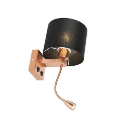 QAZQA Art deco wandlamp koper met zwarte kap - Brescia