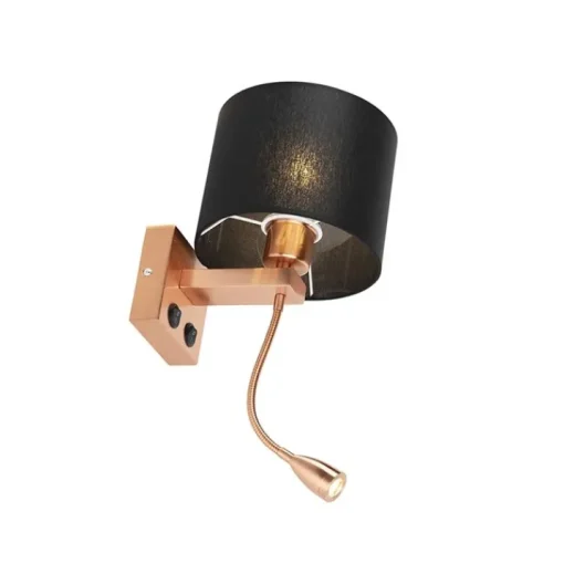 QAZQA Art deco wandlamp koper met zwarte kap - Brescia