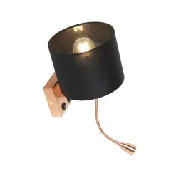QAZQA Art deco wandlamp koper met zwarte kap - Brescia