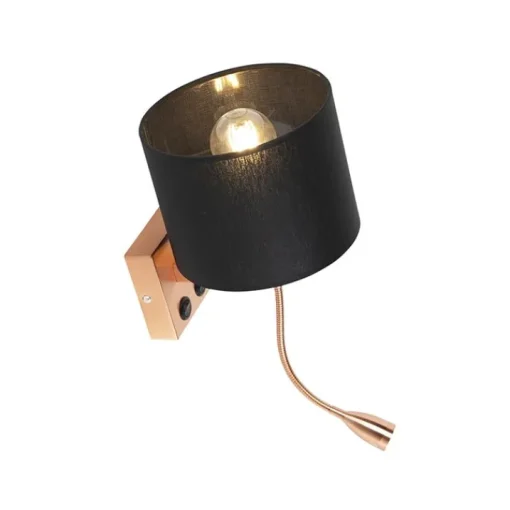 QAZQA Art deco wandlamp koper met zwarte kap - Brescia