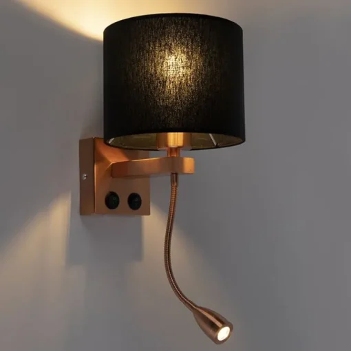 QAZQA Art deco wandlamp koper met zwarte kap - Brescia