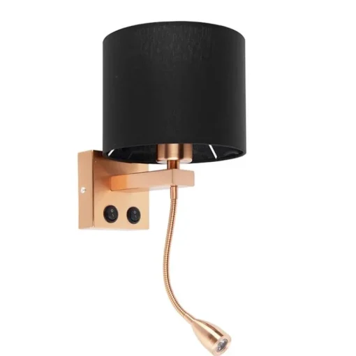 QAZQA Art deco wandlamp koper met zwarte kap - Brescia