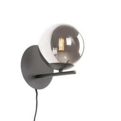 QAZQA Art Deco wandlamp zwart en smoke glas - Flore